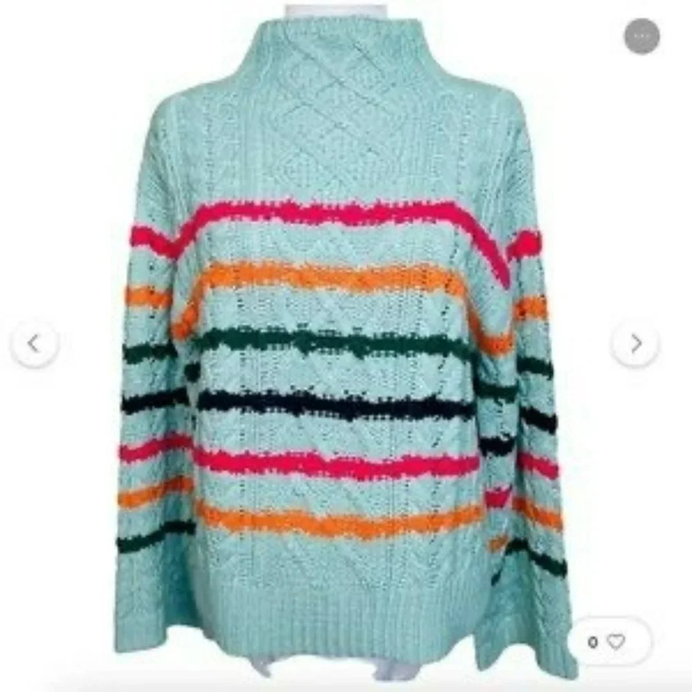 John + Jenn Ladies Mint Striped Sweater Size S
